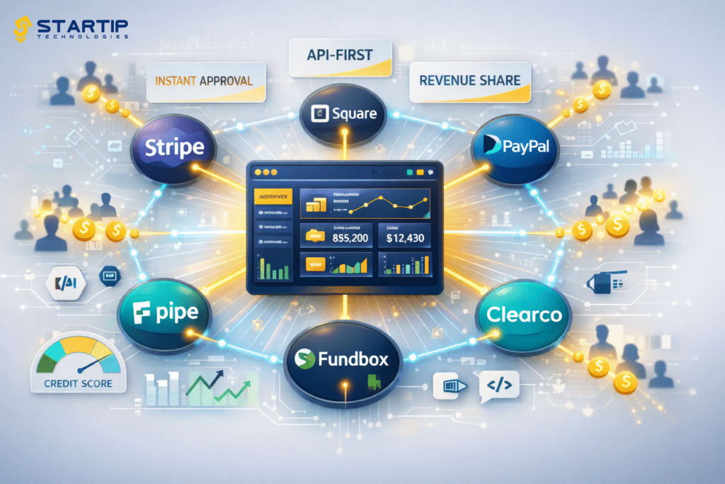 Top embedded lending solutions for vertical SaaS platforms, showing integrated fintech APIs, digital lending workflows, and in-app business financing infrastructure